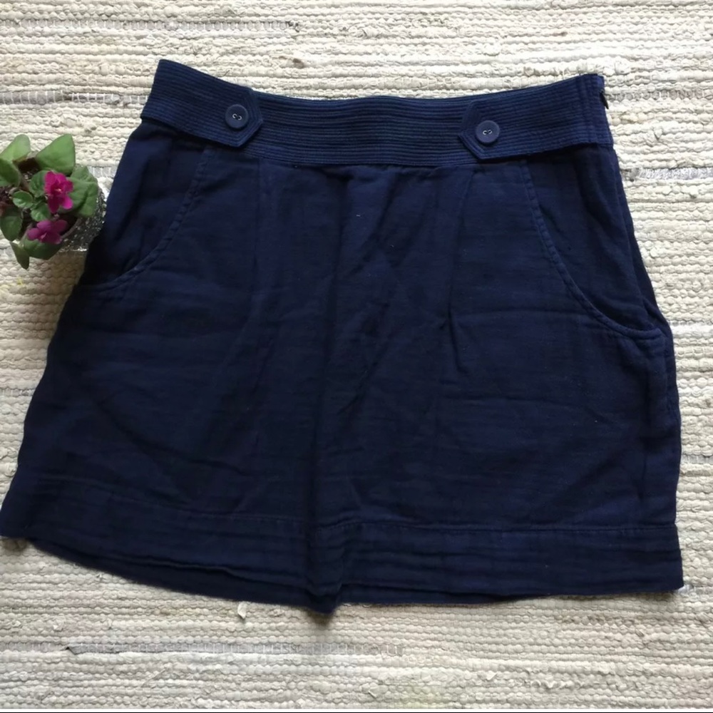 ANTHROPOLOGIE STARING AT STARS Navy mini skirt 8 linen boho details school work